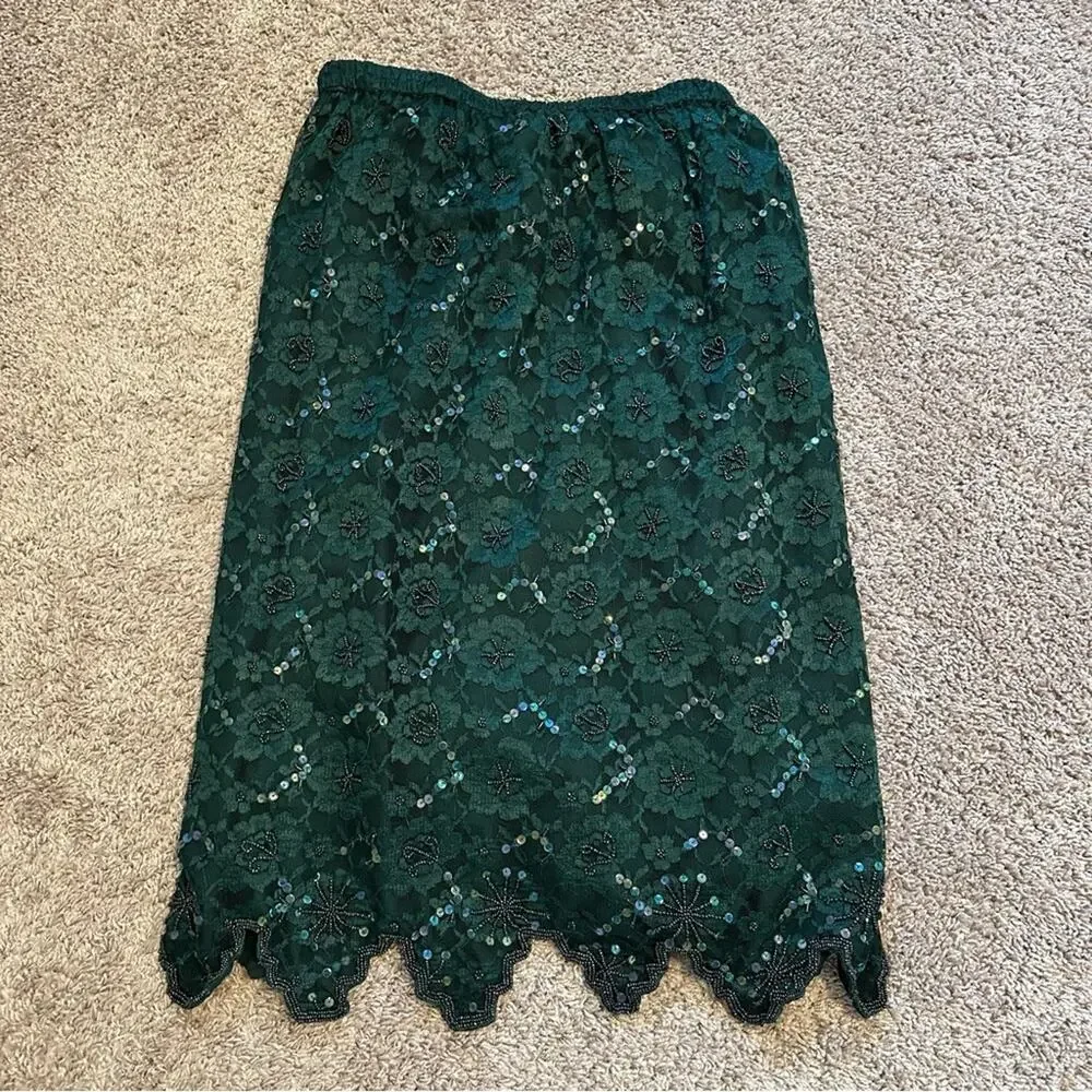 Vintage Laurence Kazar Green Beaded Sequin Shirt and Skirt Set PL - Picture 14 of 16
